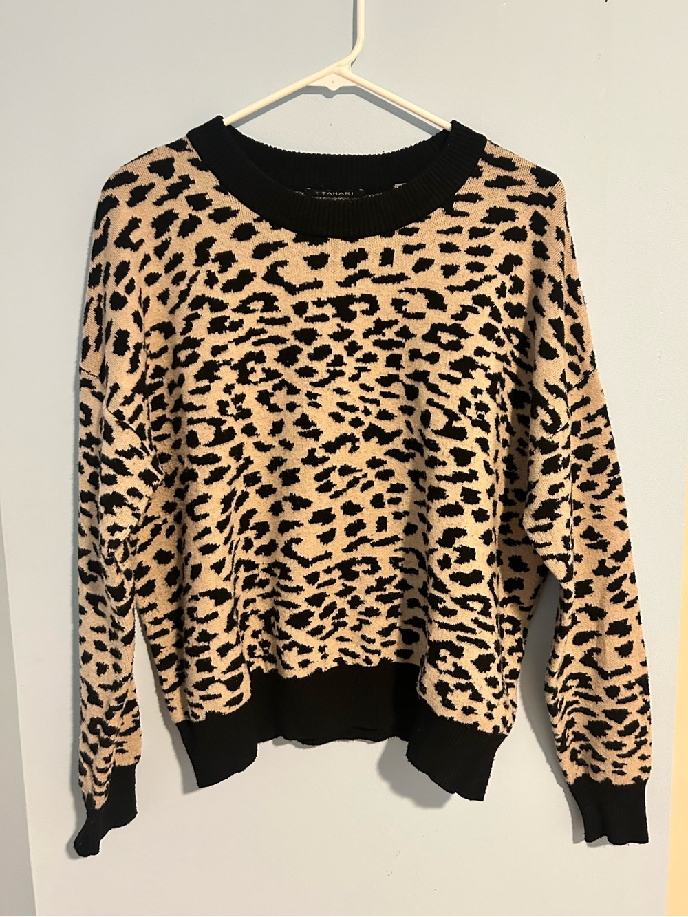 T Tahari Leopard Print Crewneck Sweater